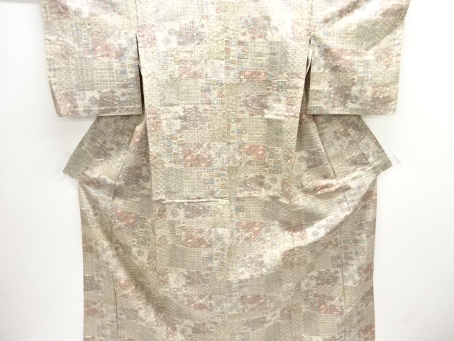 JAPANESE KIMONO / ANTIQUE KIMONO / SILK / HITOE TSUMUGI / WOVEN ABSTRACT
